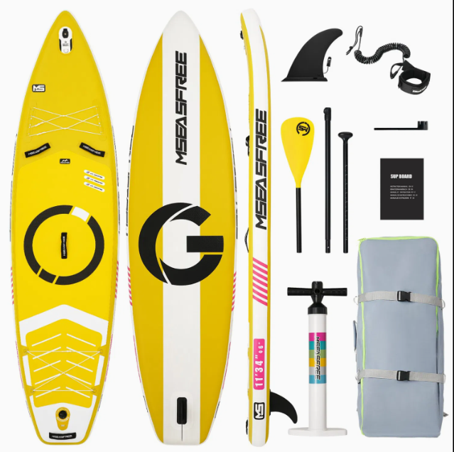 11ft Premium Inflatable Stand Up Paddle Board, Yoga Board with Durable SUP Accessories&Carry Bag Waterproof Bag, Leash | Wide Stance, Surf Control, Non-Slip Deck, Leash, Paddle and Pump for Youth & Adult