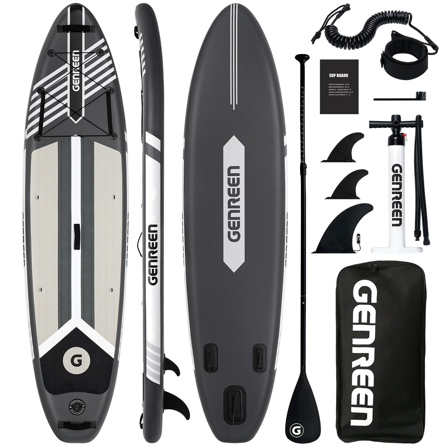 Sleek Grey Inflatable SUP Board,paddle board 10.6ft Premium inflatable stand up Paddle Board - Ultra-Light Eco-Friendly for Yoga & Travel, Includes Pro Pump & Backpack