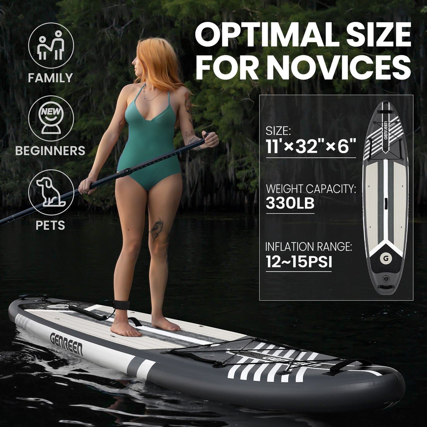 Sleek Grey Inflatable SUP Board,paddle board 10.6ft Premium inflatable stand up Paddle Board - Ultra-Light Eco-Friendly for Yoga & Travel, Includes Pro Pump & Backpack