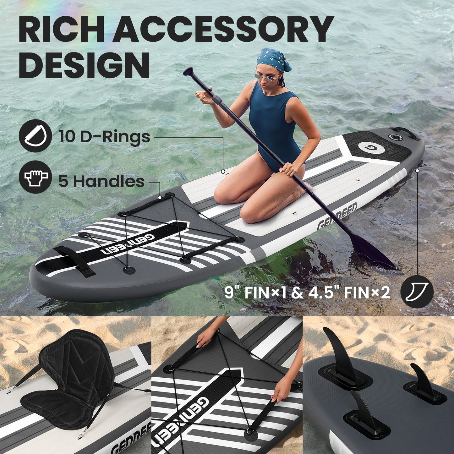 Sleek Grey Inflatable SUP Board,paddle board 10.6ft Premium inflatable stand up Paddle Board - Ultra-Light Eco-Friendly for Yoga & Travel, Includes Pro Pump & Backpack