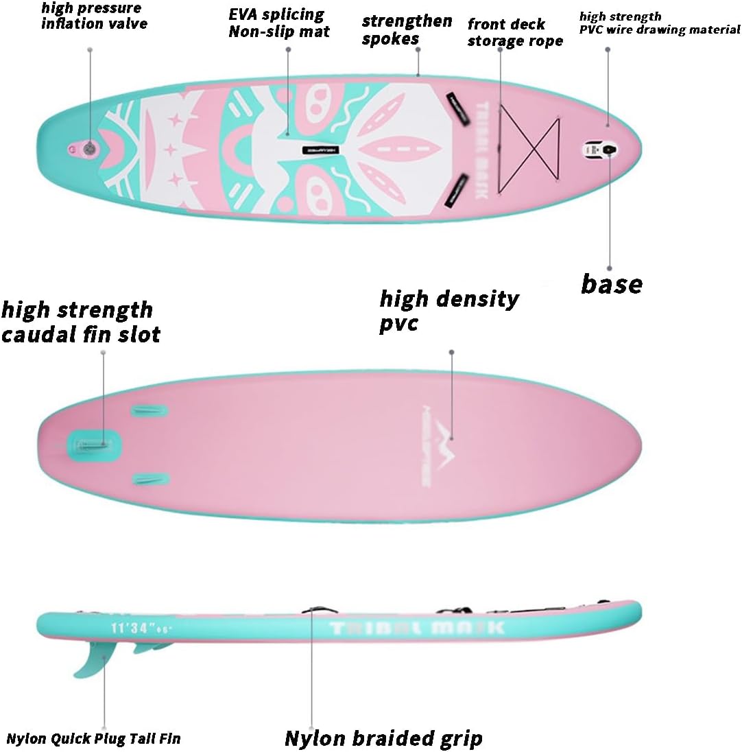 11"×34"×6" Inflatable Stand Up Paddle Board Surfing Standing Paddle Board with SUP Accessories Backpack Removable Fins Leash Paddle Hand Pump for Youth Adult