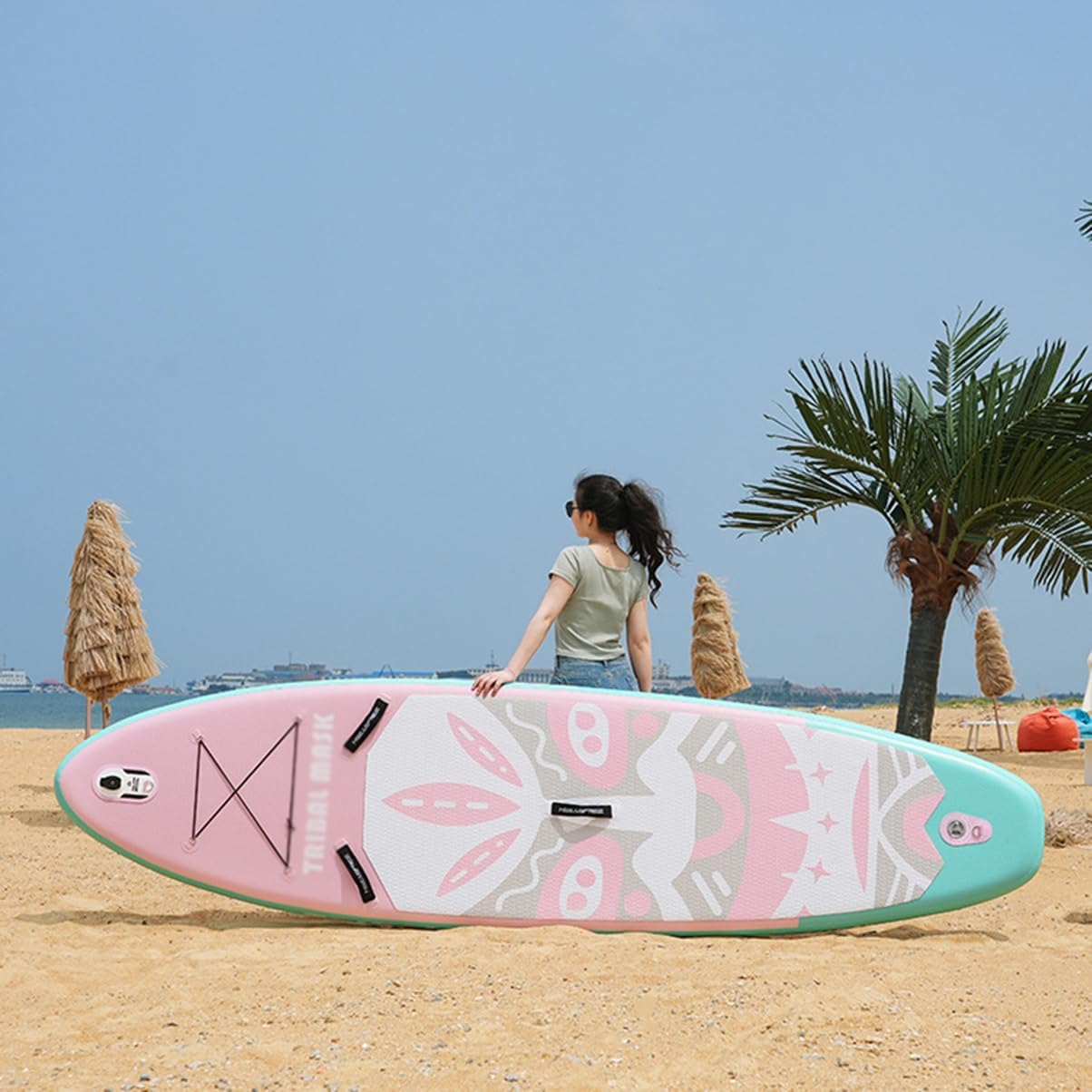 11"×34"×6" Inflatable Stand Up Paddle Board Surfing Standing Paddle Board with SUP Accessories Backpack Removable Fins Leash Paddle Hand Pump for Youth Adult