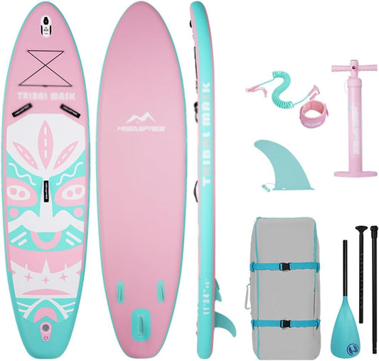 11"×34"×6" Inflatable Stand Up Paddle Board Surfing Standing Paddle Board with SUP Accessories Backpack Removable Fins Leash Paddle Hand Pump for Youth Adult