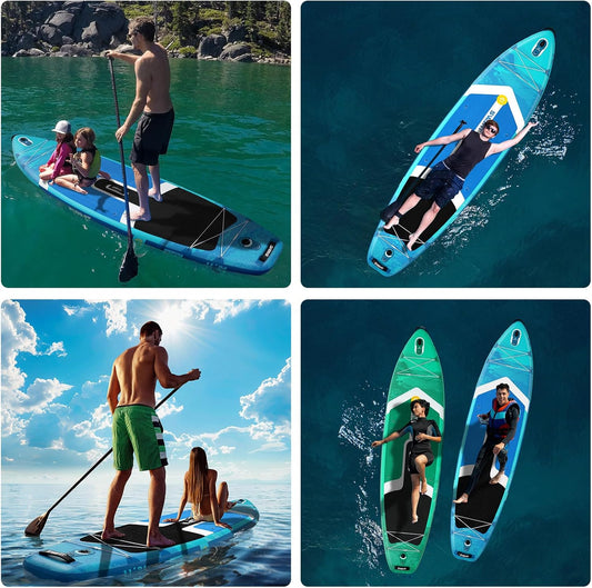 Deep Green Inflatable Stand Up Paddle Board – Durable SUP with Adjustable Paddle,Dual Action Pump, Carry Bag, Ankle Leash, Non-Slip EVA Deck – All Skill Levels
