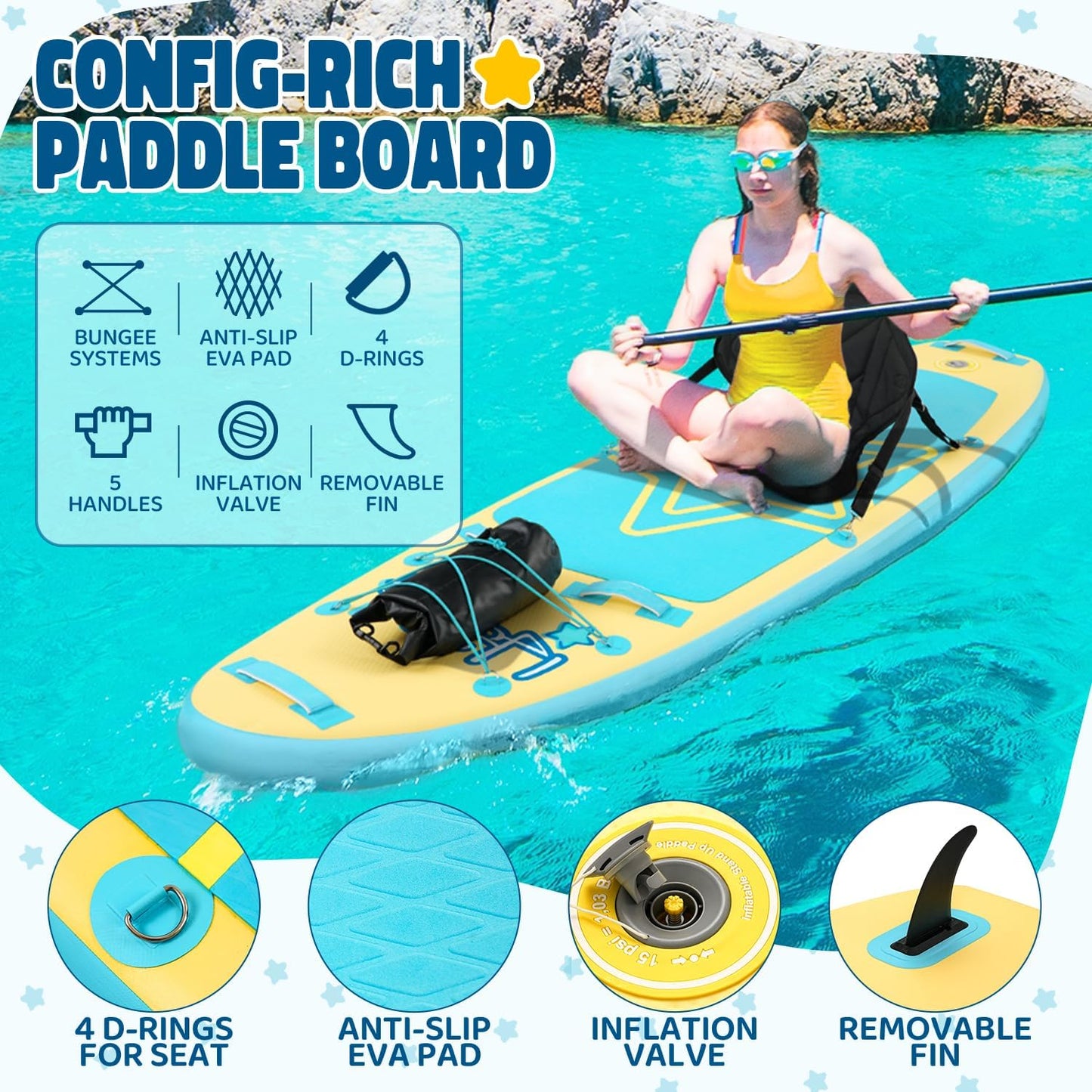 Kids Paddle Board with SUP Accessories, Child Paddle Board Durable, Lightweight, Stable Design, Wide Non-Slip Deck, 8ft Inflatable Paddle Boards for Kids & Youth