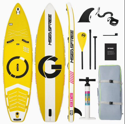 11ft Premium Inflatable Stand Up Paddle Board, yellow Yoga Board with Durable SUP Accessories&Carry Bag Waterproof Bag, Leash | Wide Stance, Surf Control, Non-Slip Deck, Leash, Paddle and Pump for Youth & Adult