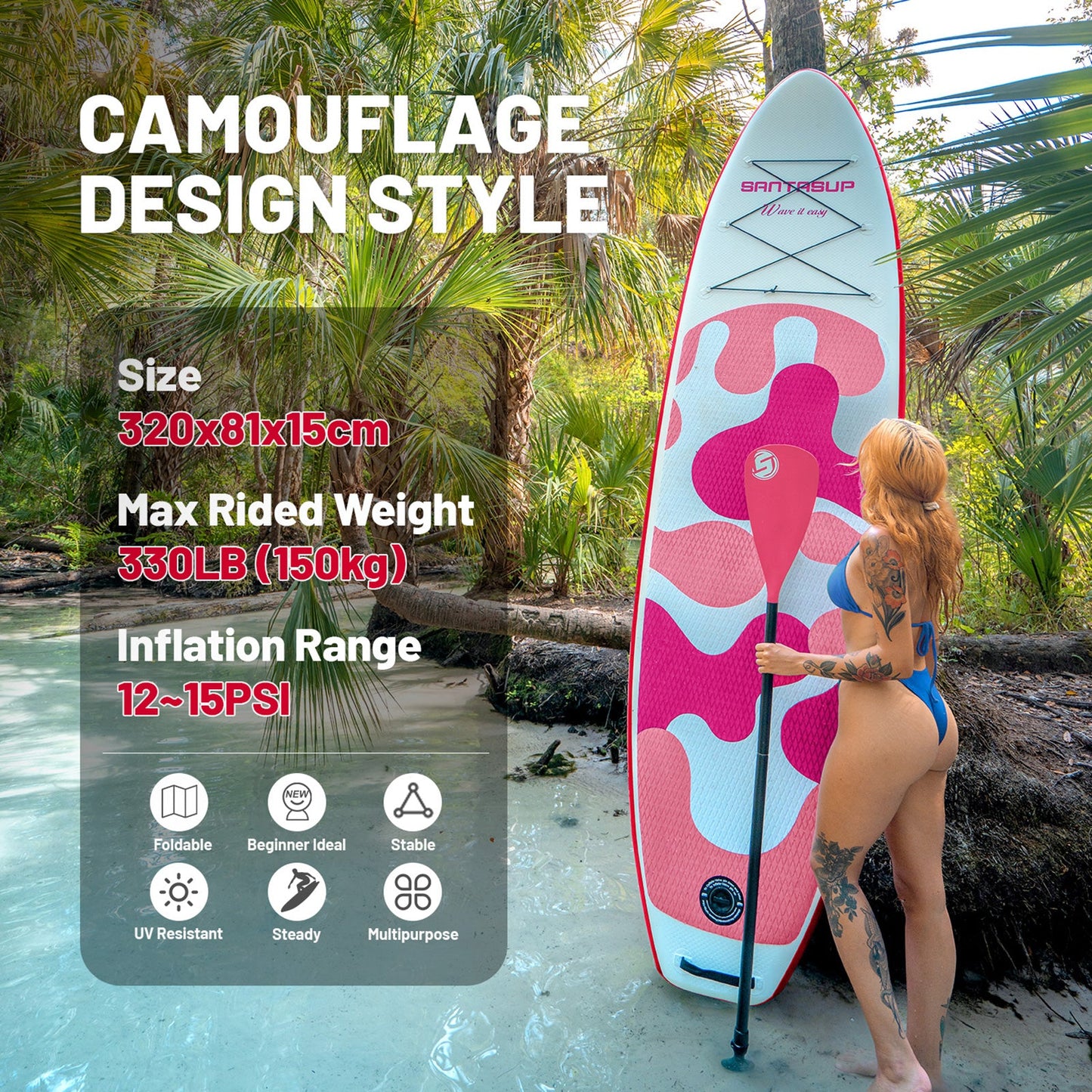 Santasup CORAL PINK inflatable  paddle board