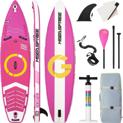 11ft Premium Inflatable Stand Up Paddle Board, red Yoga Board with Durable SUP Accessories&Carry Bag Waterproof Bag, Leash | Wide Stance, Surf Control, Non-Slip Deck, Leash, Paddle and Pump for Youth & Adult