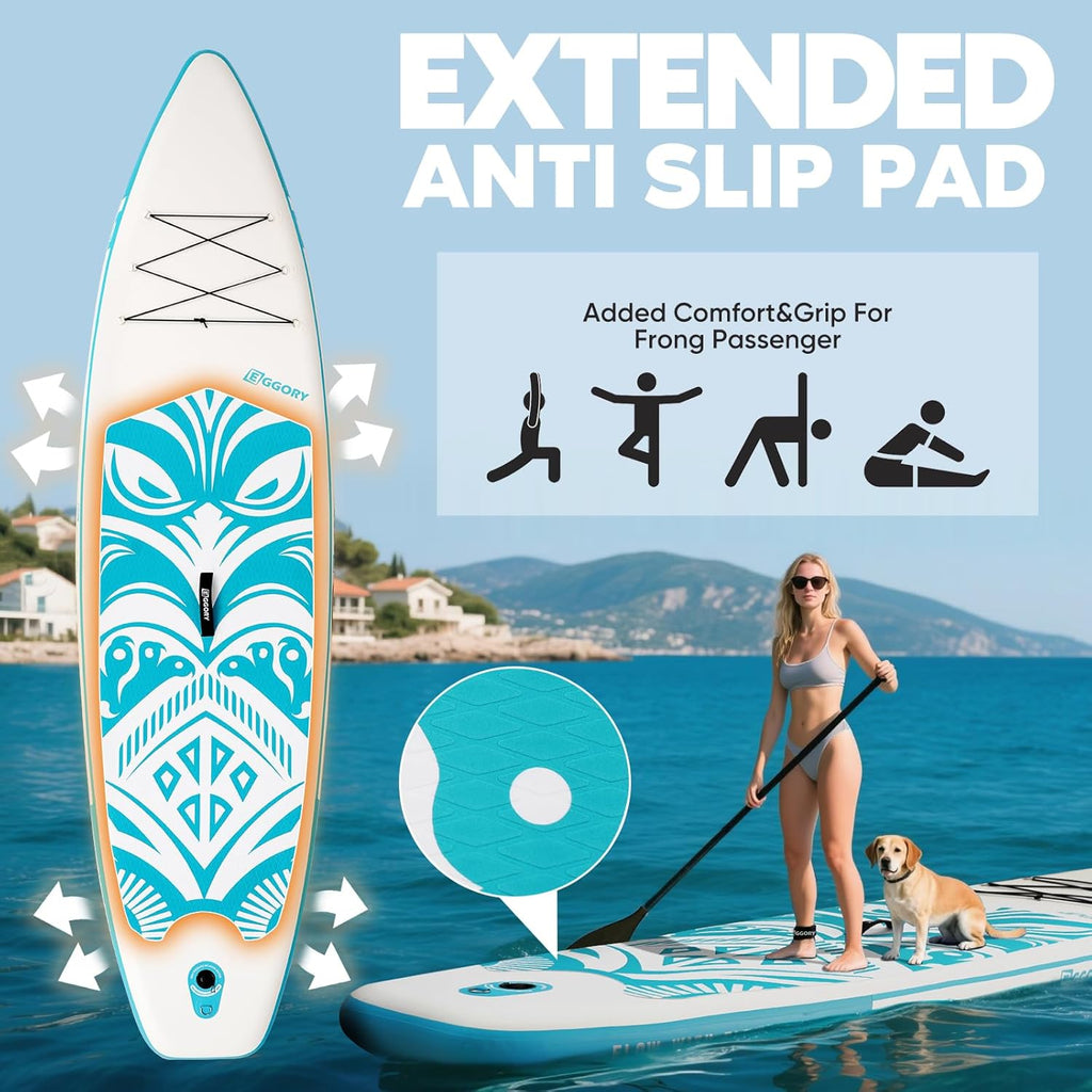 Inflatable Paddle Board,Stand Up Paddle Board Set, Extra Wide SUP Board with Removable Fin, Floating Paddle, Hand Pump, Waterproof Phone Pouch,Traveling Board