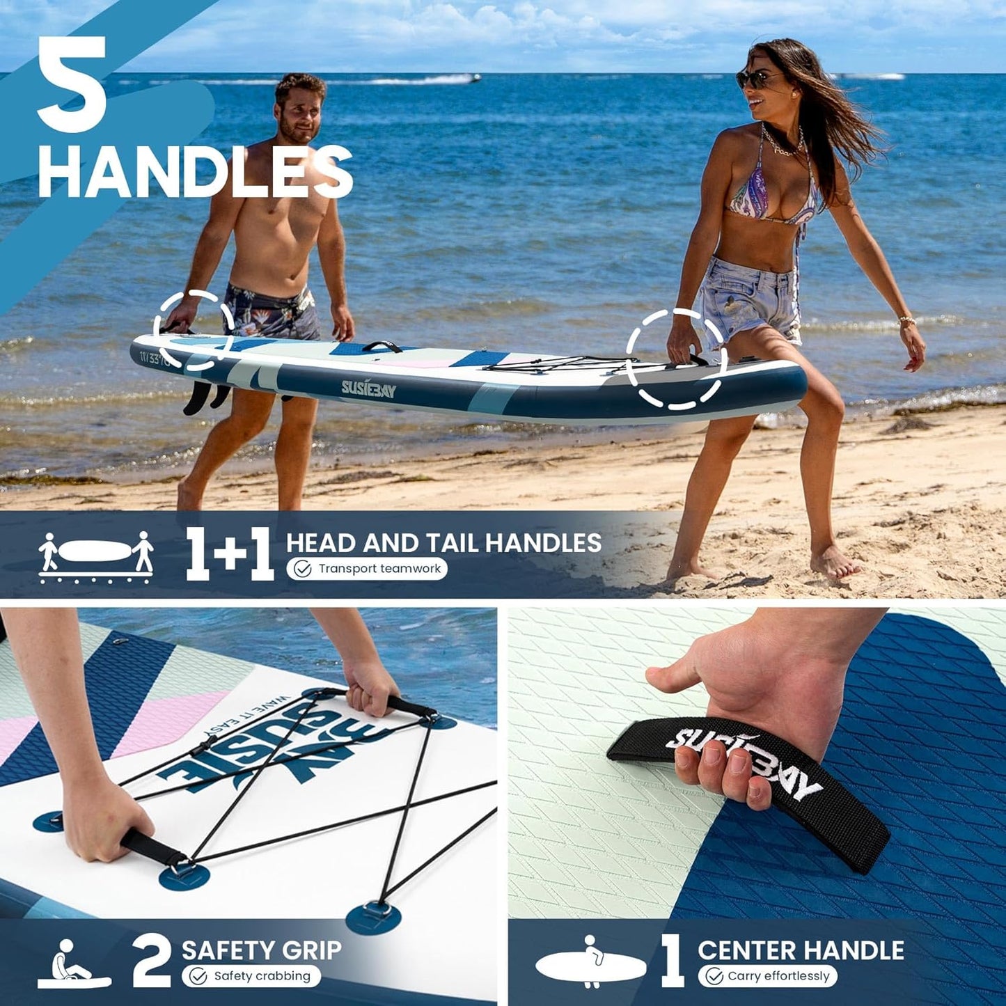 Inflatable Stand Up Paddle Board with SUP Accessories,Extra Wide Paddle Board Inflatable,Anti-Slip EVA Deck, Double Action Pump, 2+1 Removal Fins for Youth & Adult