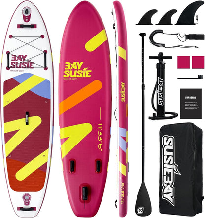 Inflatable Stand Up Paddle Board with SUP Accessories,Extra Wide Paddle Board Inflatable,Anti-Slip EVA Deck, Double Action Pump, 2+1 Removal Fins for Youth & Adult