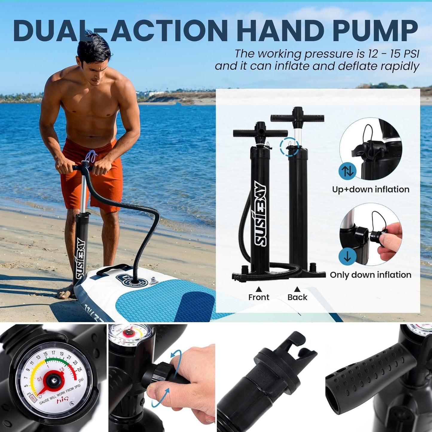 Inflatable Stand Up Paddle Board with SUP Accessories,Extra Wide Paddle Board Inflatable,Anti-Slip EVA Deck, Double Action Pump, 2+1 Removal Fins for Youth & Adult
