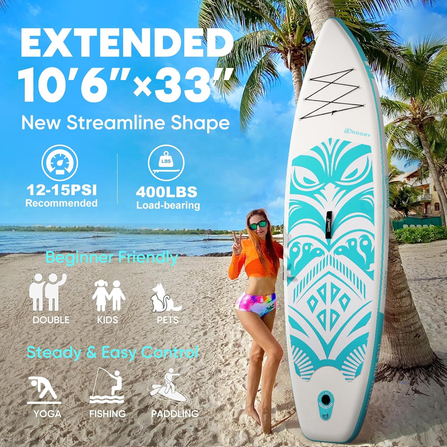 Inflatable Paddle Board,Stand Up Paddle Board Set, Extra Wide SUP Board with Removable Fin, Floating Paddle, Hand Pump, Waterproof Phone Pouch,Traveling Board