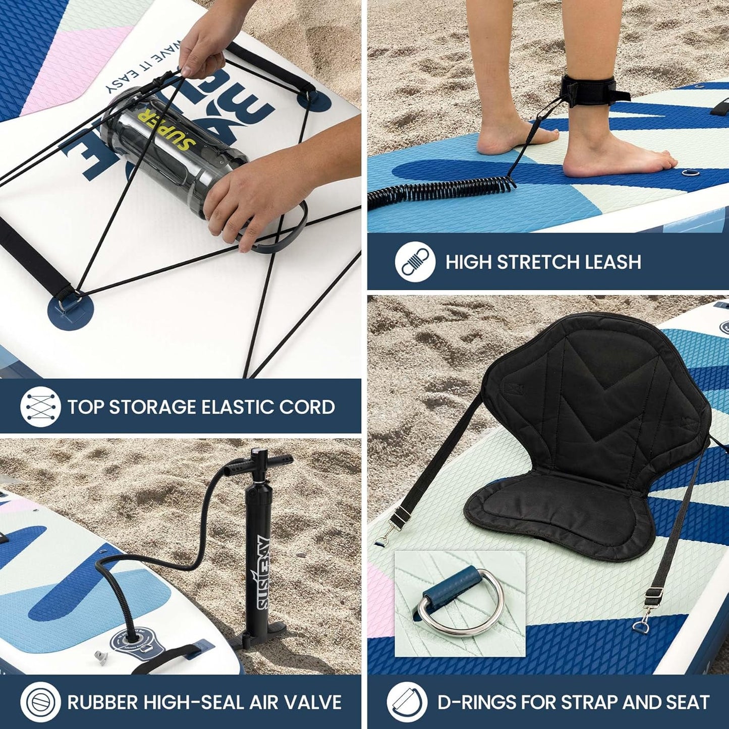 Inflatable Stand Up Paddle Board with SUP Accessories,Extra Wide Paddle Board Inflatable,Anti-Slip EVA Deck, Double Action Pump, 2+1 Removal Fins for Youth & Adult